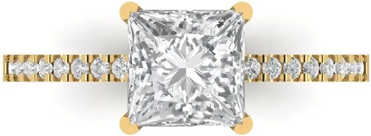 Created White Sapphire circumference Designer Anniversary Bridal Engagement Ring 14k Yellow Gold Clara Pucci 1.66ct Princess Cut Solitaire Stunning Lab 
