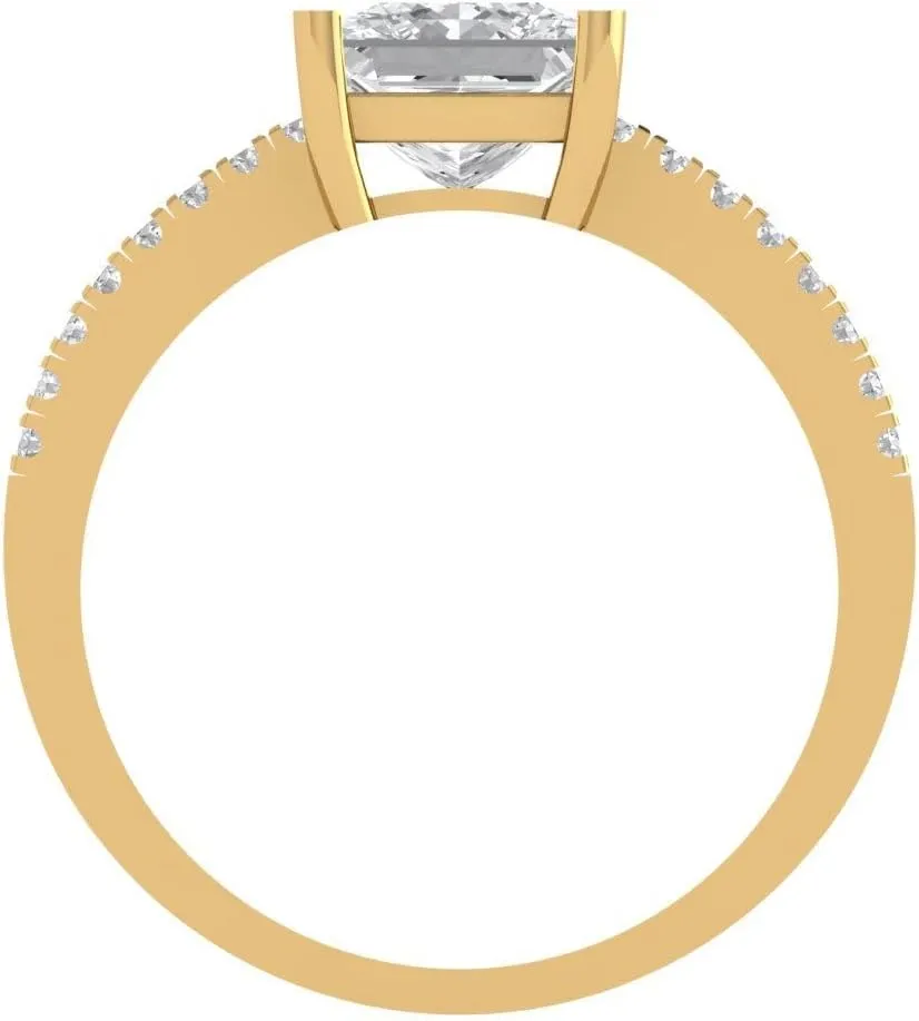 Created White Sapphire circumference Designer Anniversary Bridal Engagement Ring 14k Yellow Gold Clara Pucci 1.66ct Princess Cut Solitaire Stunning Lab 