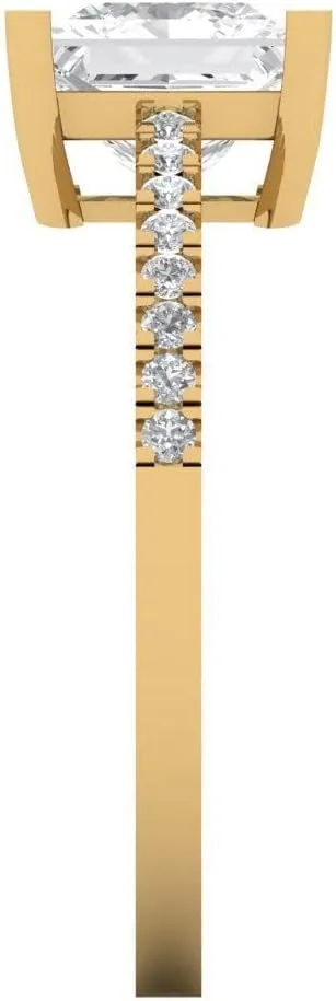 Created White Sapphire circumference Designer Anniversary Bridal Engagement Ring 14k Yellow Gold Clara Pucci 1.66ct Princess Cut Solitaire Stunning Lab 