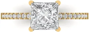 Created White Sapphire circumference Designer Anniversary Bridal Engagement Ring 14k Yellow Gold Clara Pucci 1.66ct Princess Cut Solitaire Stunning Lab 