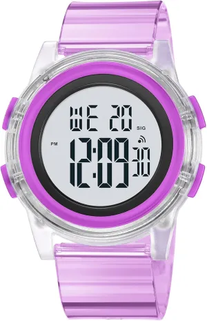 Creative Transparent Unisex Watch Multi-Function Sport Watch Digital Outdoor Rubber Strap stress cowhand tanker Backlight Digital Wristwatch Waterproof Alarm for Men Women Gosasa 