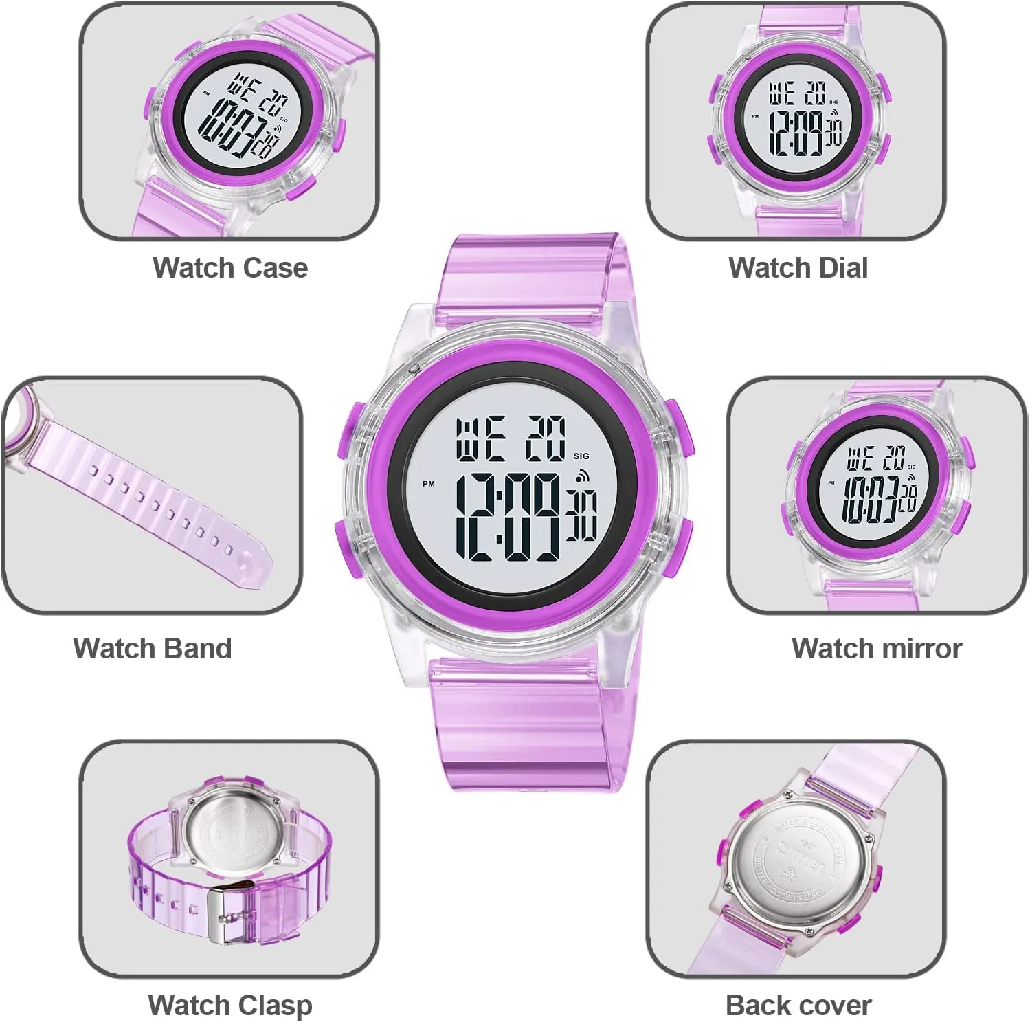 Creative Transparent Unisex Watch Multi-Function Sport Watch Digital Outdoor Rubber Strap stress cowhand tanker Backlight Digital Wristwatch Waterproof Alarm for Men Women Gosasa 