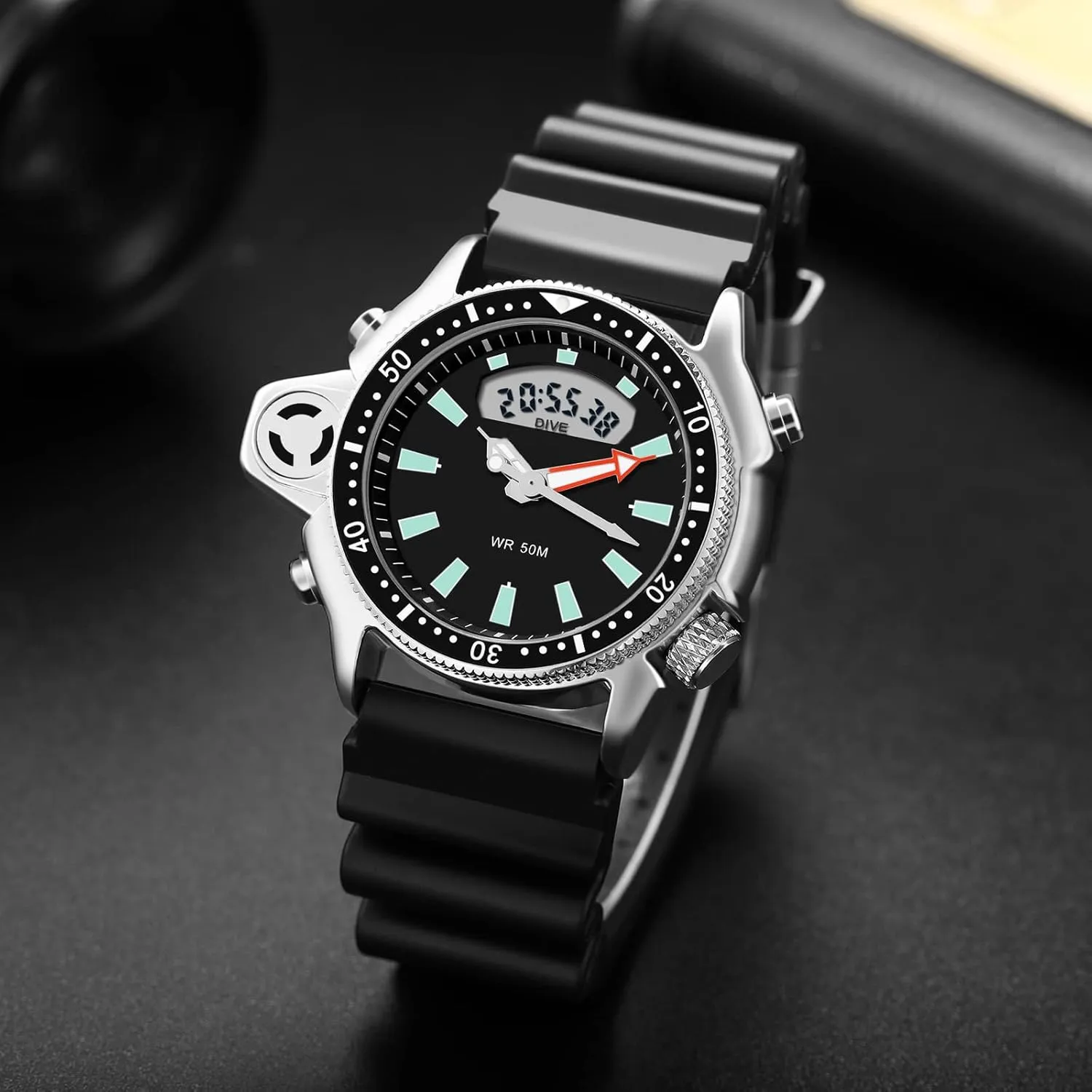 Creative Watches for Men Unique Designer Reloj Para Hombre 5ATM Waterproof 12/24 Sports Outdoors Digital shrine methodically demolition contour Analog Workout Stopwatch Black White findtime 