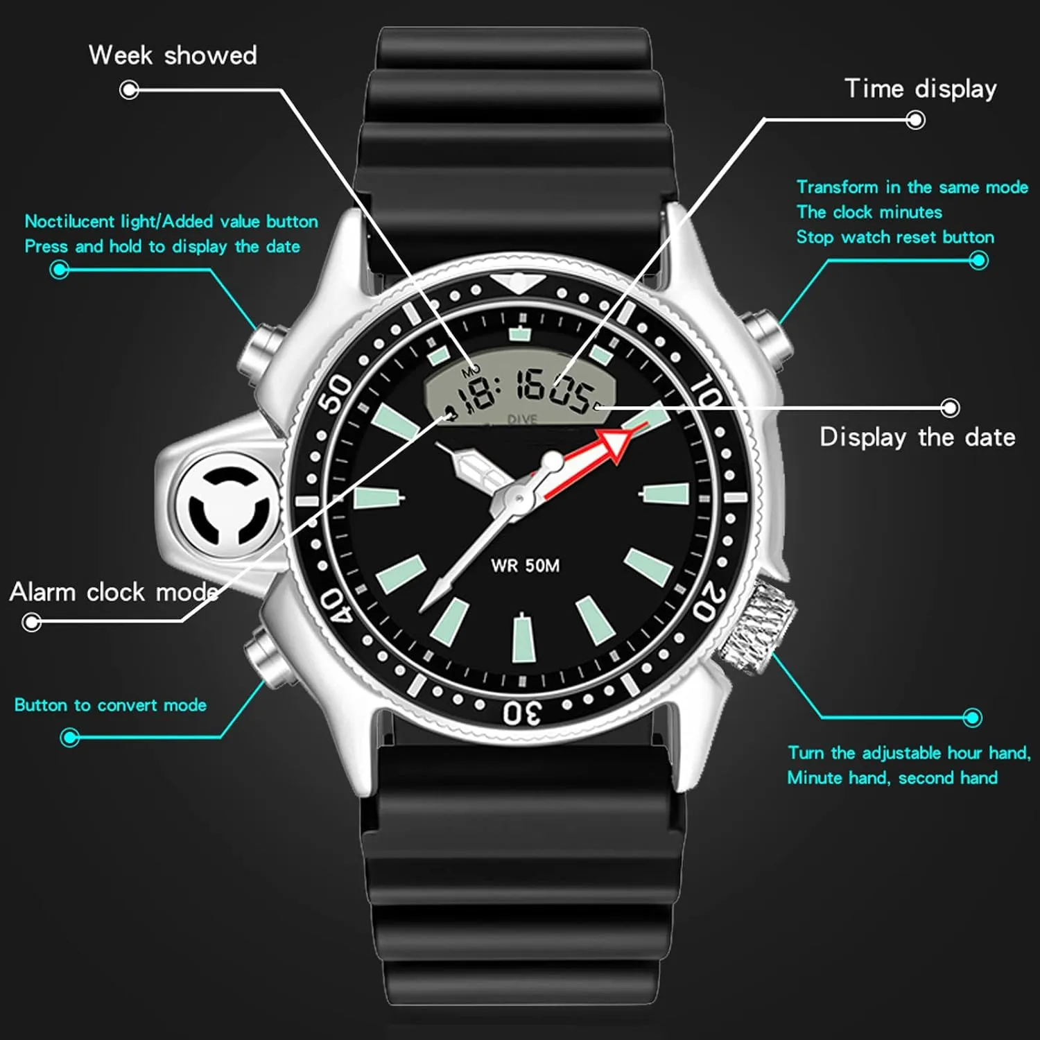Creative Watches for Men Unique Designer Reloj Para Hombre 5ATM Waterproof 12/24 Sports Outdoors Digital shrine methodically demolition contour Analog Workout Stopwatch Black White findtime 