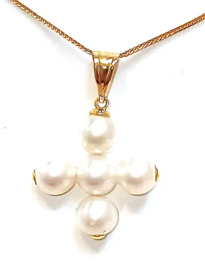 CROSS Pendant for her Baptism Christening First Communion Confirmation Cross integral for girls SOLID 18kt GOLD Akoya Luxury Japanese Sea Pearl HANDMADE DESIGNER Cross goddaughter niece 0.9"x0.7 LUXURY Pearl 