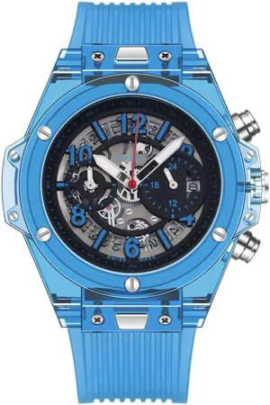 Crystal Hollowed Skeleton Sport indefinitely Watches Rubber Band 3 Dials Stopwatch Analog Quartz Date Calendar Wristwatch Silicone Strap Casual Unisex MASTOP Transparent Clear Watch Stylish 