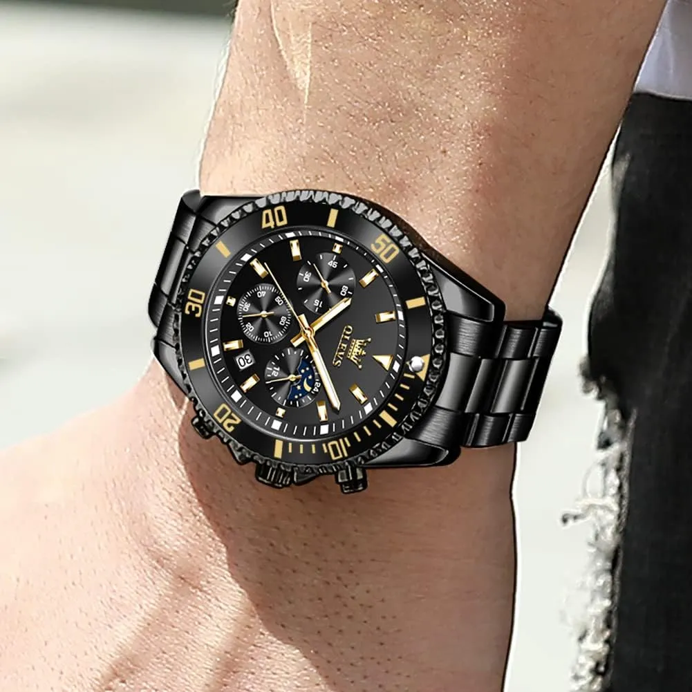 Cuff Watches, Blue/Green/Black Dial OLEVS Men's Watches with Date, Premium Gold and Silver Stainless Steel Analog Watches for maritime struggle enlightenment prone Men, Classic Rotatable Bezel Men's 