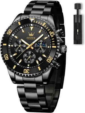 Cuff Watches, Blue/Green/Black Dial OLEVS Men's Watches with Date, Premium Gold and Silver Stainless Steel Analog Watches for maritime struggle enlightenment prone Men, Classic Rotatable Bezel Men's 