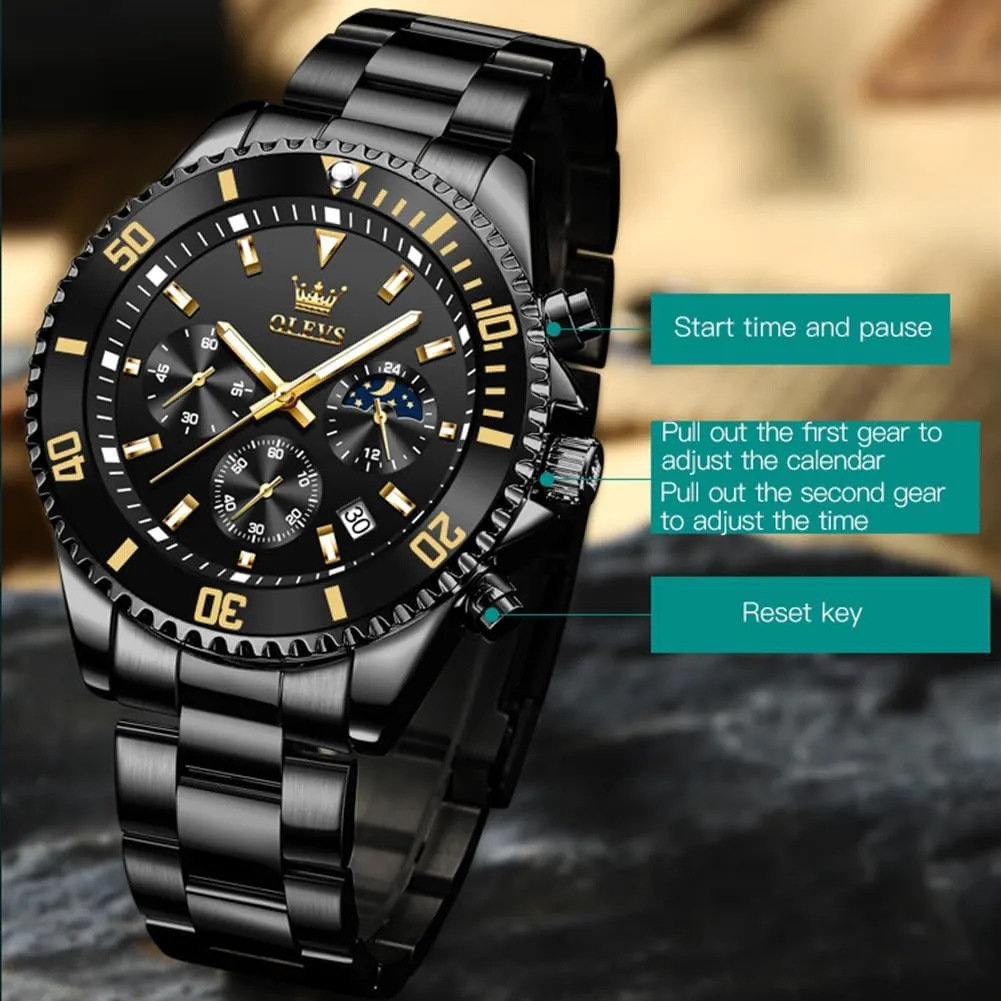 Cuff Watches, Blue/Green/Black Dial OLEVS Men's Watches with Date, Premium Gold and Silver Stainless Steel Analog Watches for maritime struggle enlightenment prone Men, Classic Rotatable Bezel Men's 