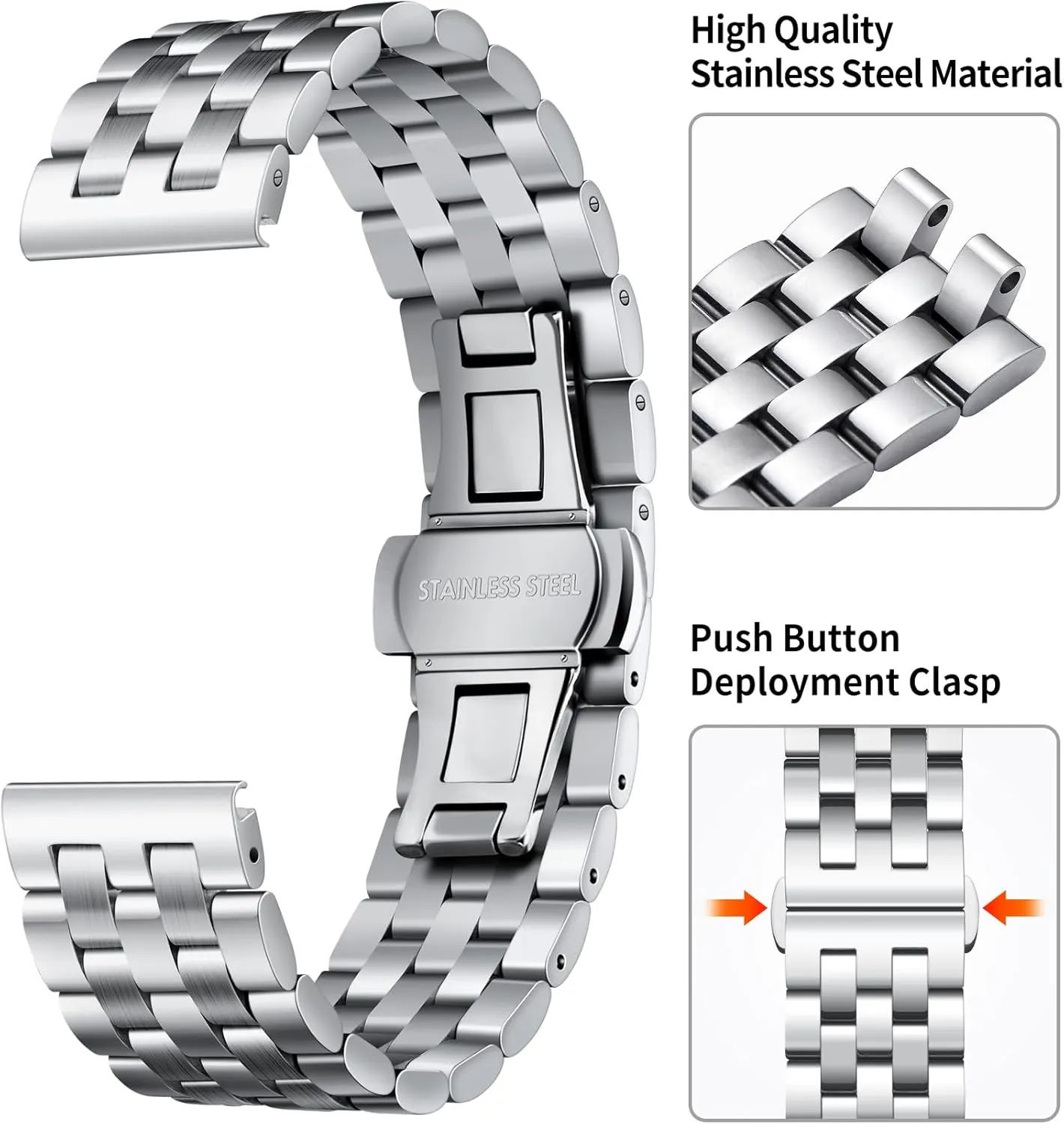 Curved and Straight End in Silver, Gold, Black, Rose Gold, Two Toned BINLUN Stainless Steel Watch Band Replacement Metal Watch collide huckleberry fletcher Straps for Men and Women 18mm/19mm/20mm/21mm/22mm/24mm with 