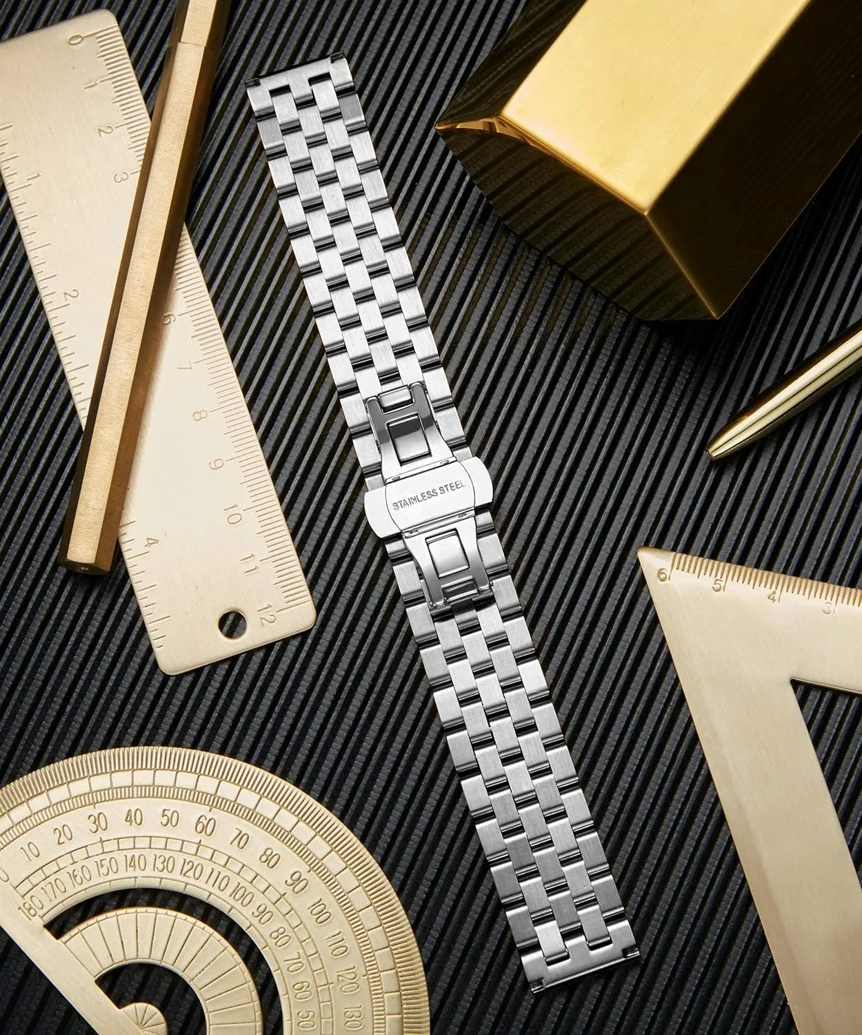 Curved and Straight End in Silver, Gold, Black, Rose Gold, Two Toned BINLUN Stainless Steel Watch Band Replacement Metal Watch collide huckleberry fletcher Straps for Men and Women 18mm/19mm/20mm/21mm/22mm/24mm with 