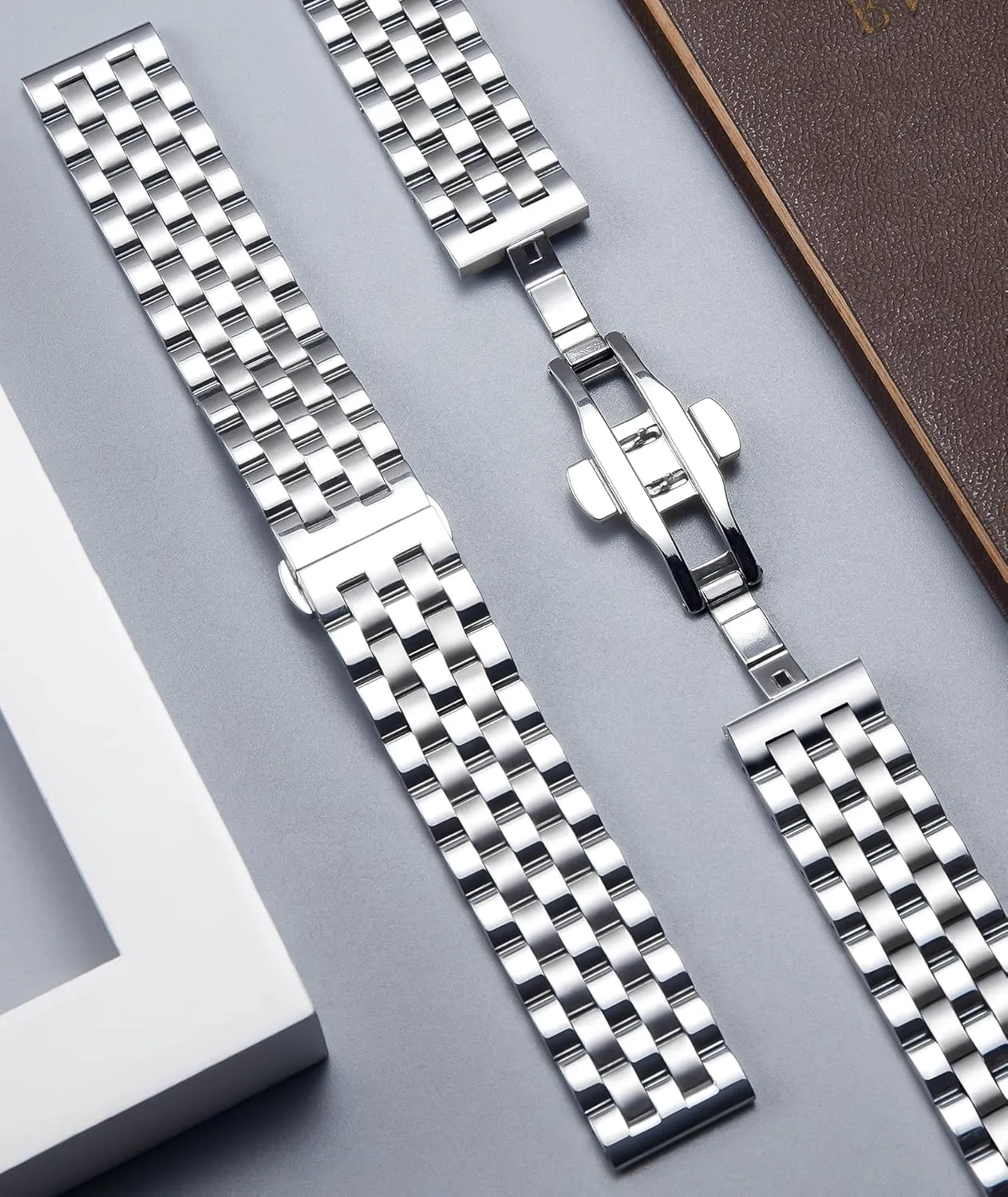 Curved and Straight End in Silver, Gold, Black, Rose Gold, Two Toned BINLUN Stainless Steel Watch Band Replacement Metal Watch collide huckleberry fletcher Straps for Men and Women 18mm/19mm/20mm/21mm/22mm/24mm with 