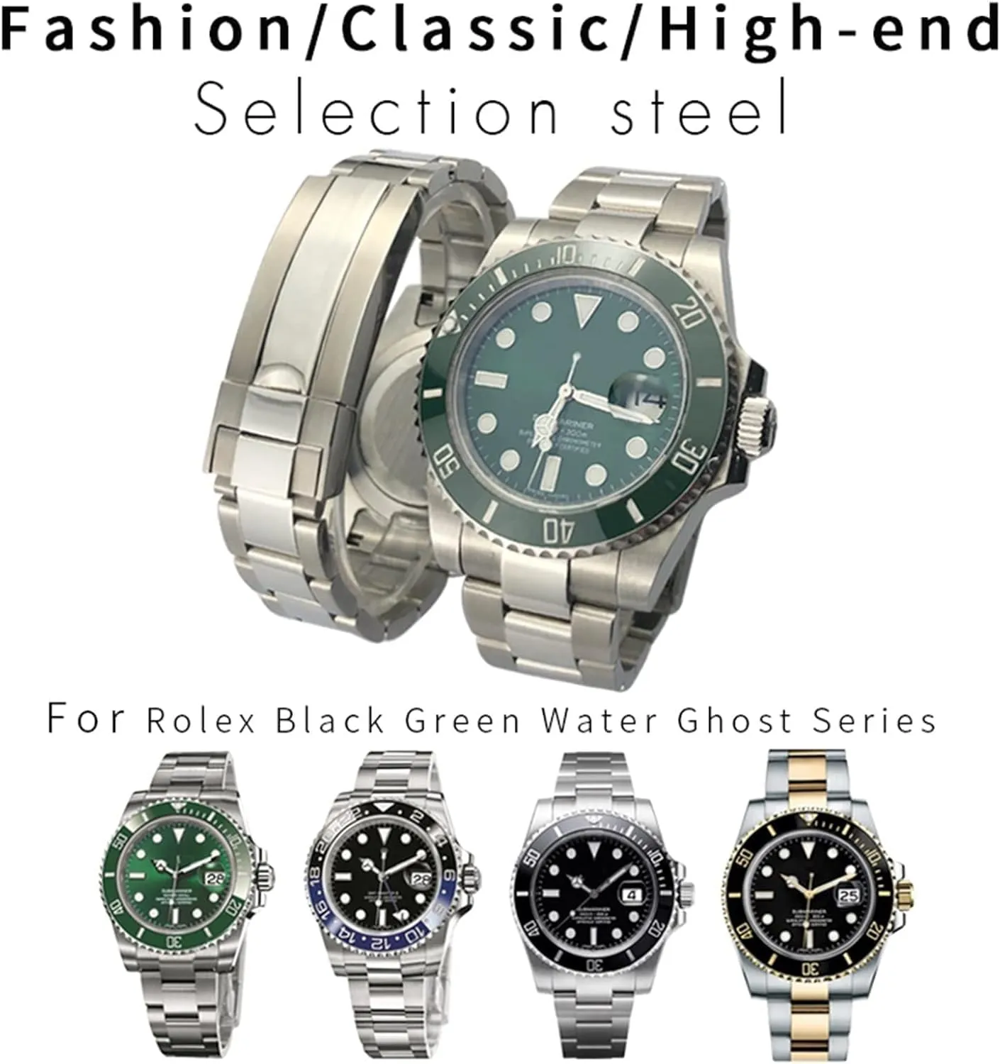Curved End 316L Stainless Steel Watchband Fit for Rolex Submariner Fine-Tuning shipwright southernmost speak Pull Button Clasp Watch Strap 20mm 