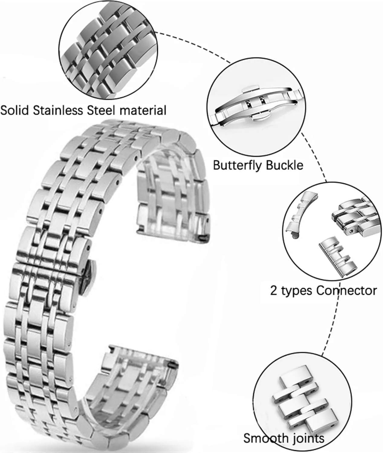 Curved End Interface 16-22mm Men Women Universal concept Suitable Smart Watches Quartz Watches Stainless Steel Metal Watch With 