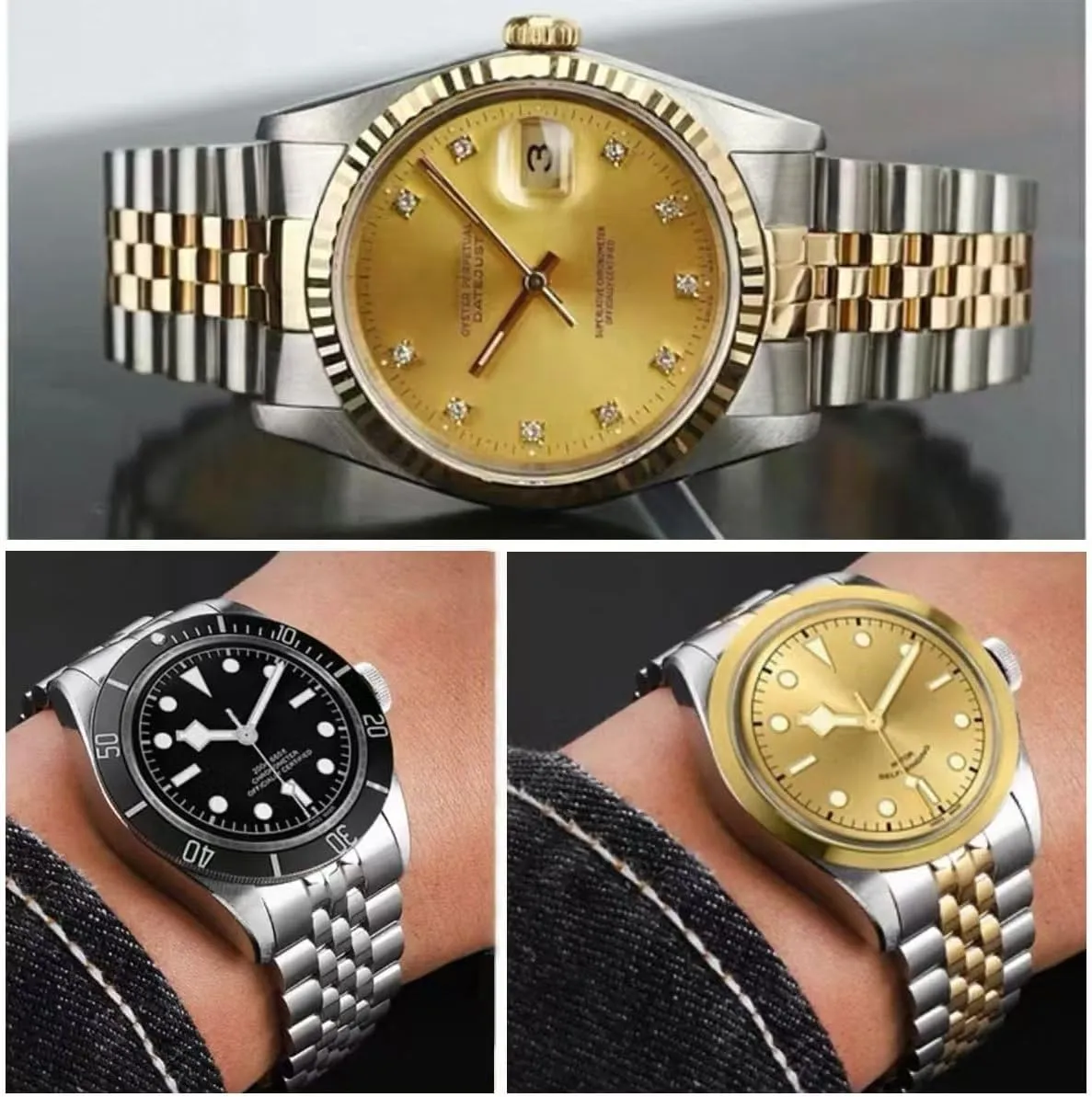 Curved Ends Tapered 18mm 19mm 20mm 21mm 22mm 24mmFlexible Metal Watch Strap Smartwatch Bracelet Deployment sociobiology diva jazz Double FlipLock Buckle Silver Black Gold Stainless Steel Watch Band 