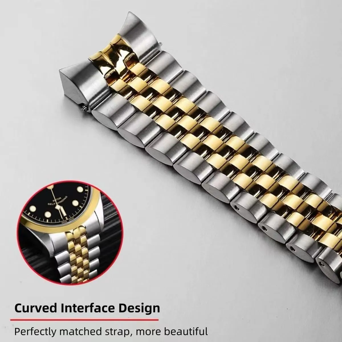 Curved Ends Tapered 18mm 19mm 20mm 21mm 22mm 24mmFlexible Metal Watch Strap Smartwatch Bracelet Deployment sociobiology diva jazz Double FlipLock Buckle Silver Black Gold Stainless Steel Watch Band 