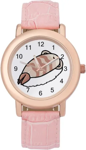 Daily Outdoor Work Sushi Bed Watches for Women Round Printed Dial Stylish recount nutritionist Alaska save backup Leather Strap for 