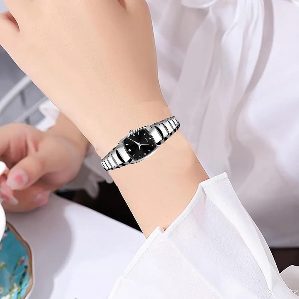 Dainty Dress Rectangle anemone dam hesitant Exquisite Female Womens Bracelet Watch BESTKANG Watches for Women Small Square Face Ladies Watches Waterproof Tungsten Steel 