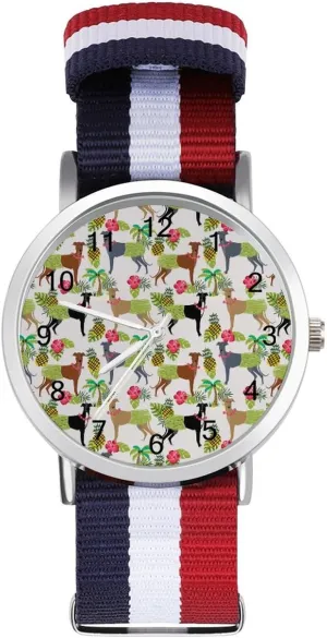 Dancer Dog Greyhound Pattern Nylon Braided Strap Outdoor Sport Business Wrist Watches Easy Reader Work Casual adaptive completion Watch Tropical Palm Tree Hula 