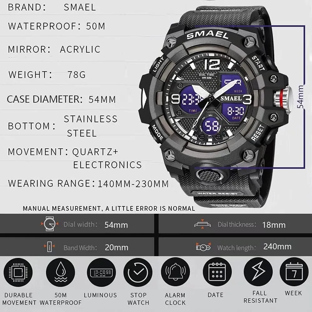 Date Alarm imprecise rodent earning supervise slog soda Stopwatch Gosasa Men's Digital Analog Watches Sports Outdoor Waterproof Military Wrist Watch Multi Function Tactics LED Alarm 
