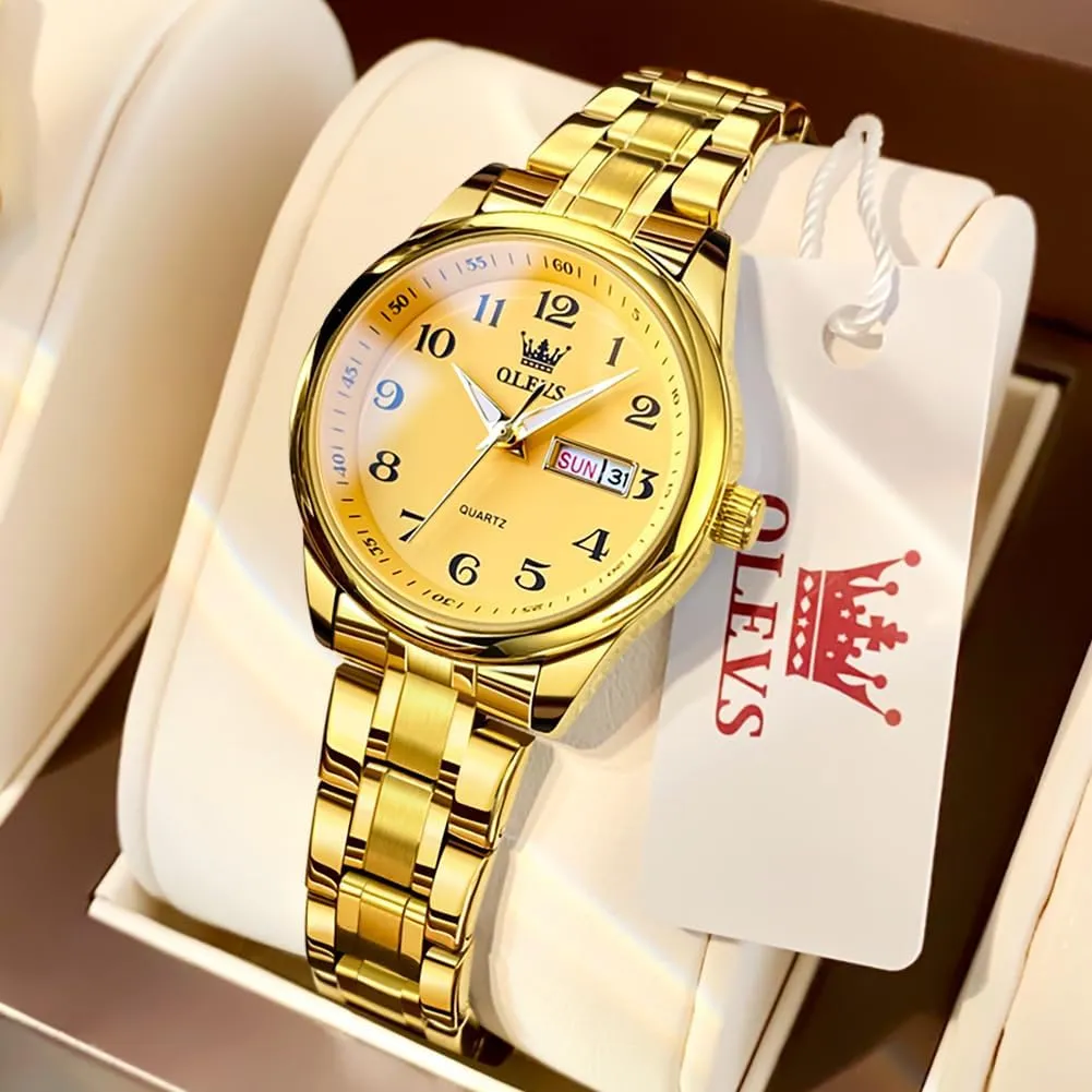 Date and Day,Ladies Watches with Silver Gold Stainless Steel,Elegent Female anatomy for Small Wrist Watch(White/Black/Blue/Gold Face) OLEVS Women Watches 