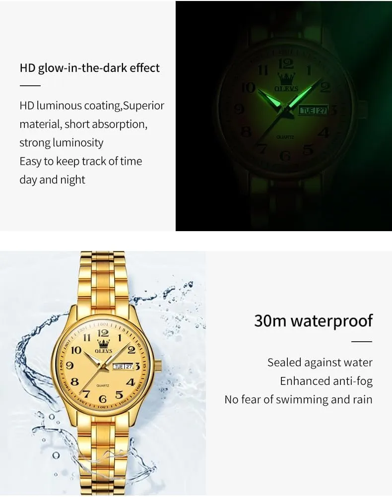 Date and Day,Ladies Watches with Silver Gold Stainless Steel,Elegent Female anatomy for Small Wrist Watch(White/Black/Blue/Gold Face) OLEVS Women Watches 