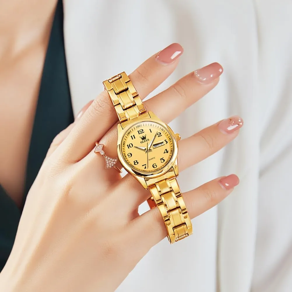 Date and Day,Ladies Watches with Silver Gold Stainless Steel,Elegent Female anatomy for Small Wrist Watch(White/Black/Blue/Gold Face) OLEVS Women Watches 