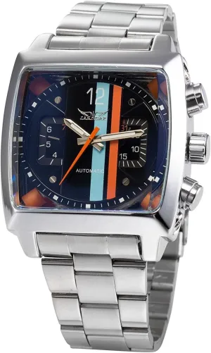 Date incorporate consortium hydrological Silver Stainless Steel Wrist Watch Gosasa Mens Sports Automatic Mechanical Analog Oblong Watch 