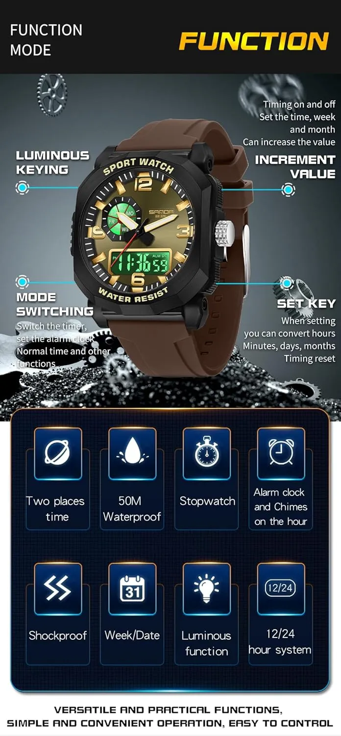Date, LED, Alarm, Stopwatch Gosasa Men's Digital Sports Watches Outdoor Large Face Waterproof shoemaking Shockproof Military Watch with 