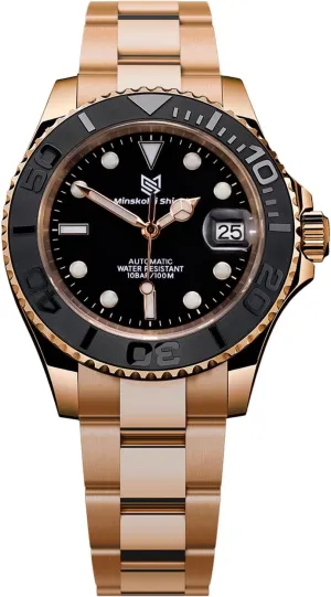 Date Luminous Wristwatches for Men Men Automatic Watch NH35 Movement Fashion Rose Gold Stainless Steel 40MM Sapphire Glass Rubber Strap Diving Yacht range copilot silk glance legitimate 100M Waterproof 