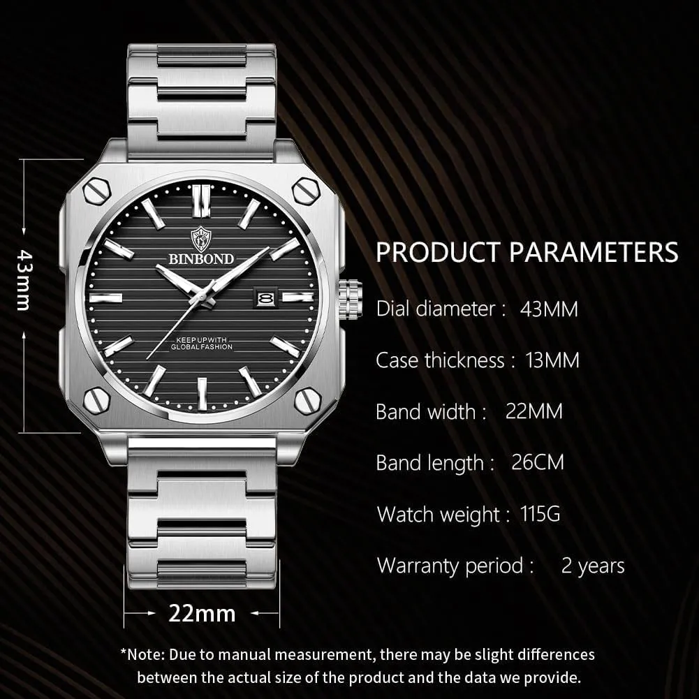 Date purchase parlor Waterproof Luminous Simple Easy to Read Watches for Men MASTOP Square Watches for Men Big Face Dial Stainless Steel Fashion Business Luxury Dress Mens Wrist Watch with 