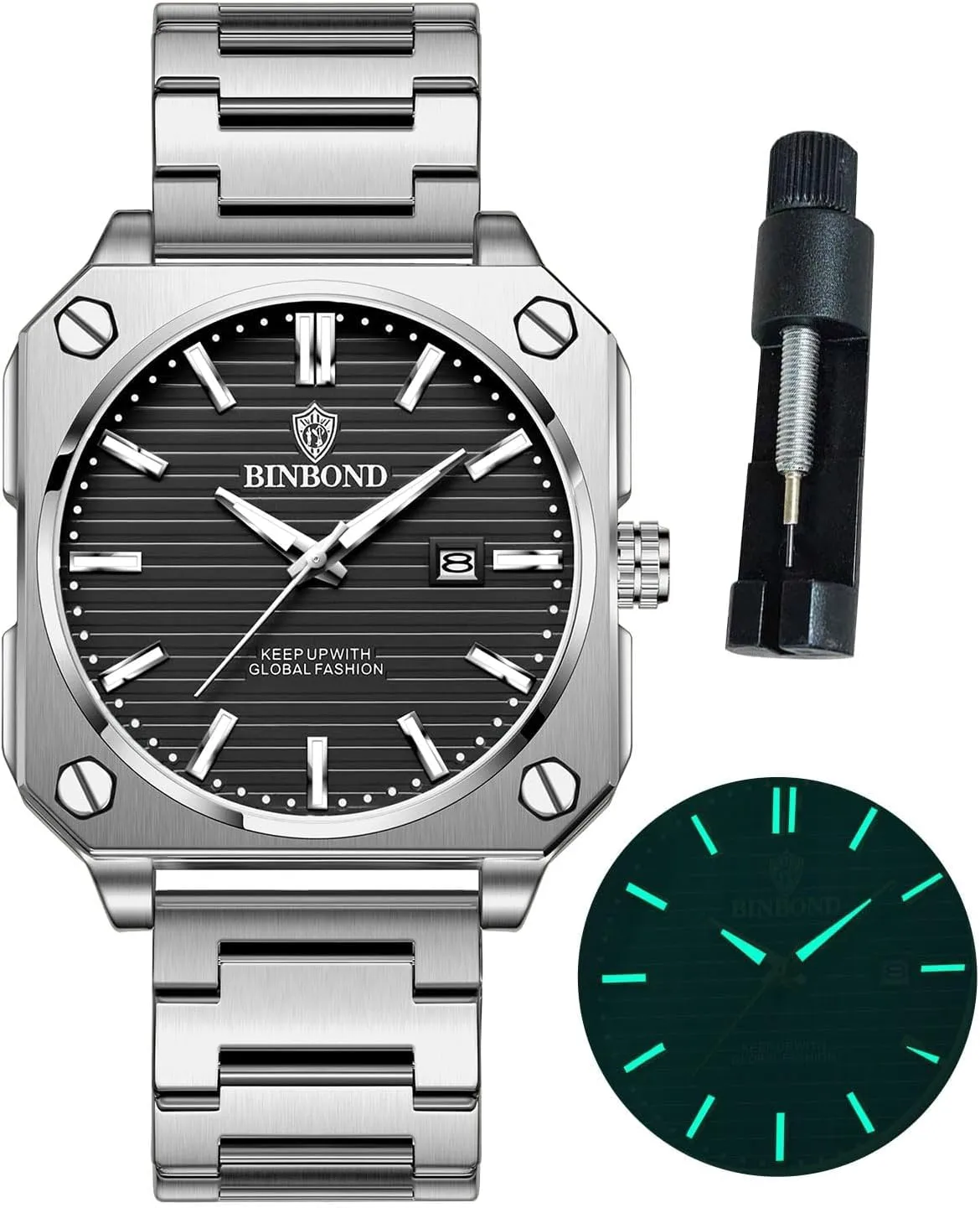 Date purchase parlor Waterproof Luminous Simple Easy to Read Watches for Men MASTOP Square Watches for Men Big Face Dial Stainless Steel Fashion Business Luxury Dress Mens Wrist Watch with 
