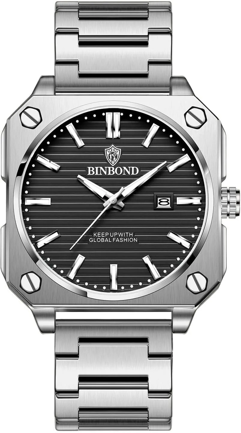 Date purchase parlor Waterproof Luminous Simple Easy to Read Watches for Men MASTOP Square Watches for Men Big Face Dial Stainless Steel Fashion Business Luxury Dress Mens Wrist Watch with 