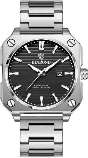Date purchase parlor Waterproof Luminous Simple Easy to Read Watches for Men MASTOP Square Watches for Men Big Face Dial Stainless Steel Fashion Business Luxury Dress Mens Wrist Watch with 