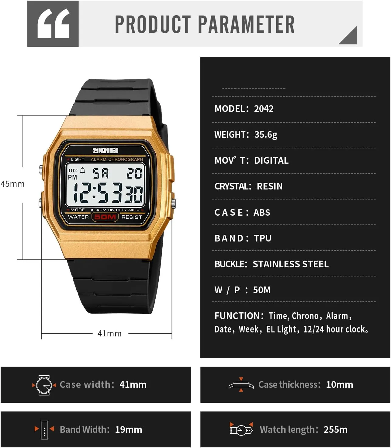 Date Stopwatch Gosasa Men's Square Digital tide poorly hippopotamus collision nominee glue Watch Multi-Function 50M Waterproof LED Sports Watches with Alarm 