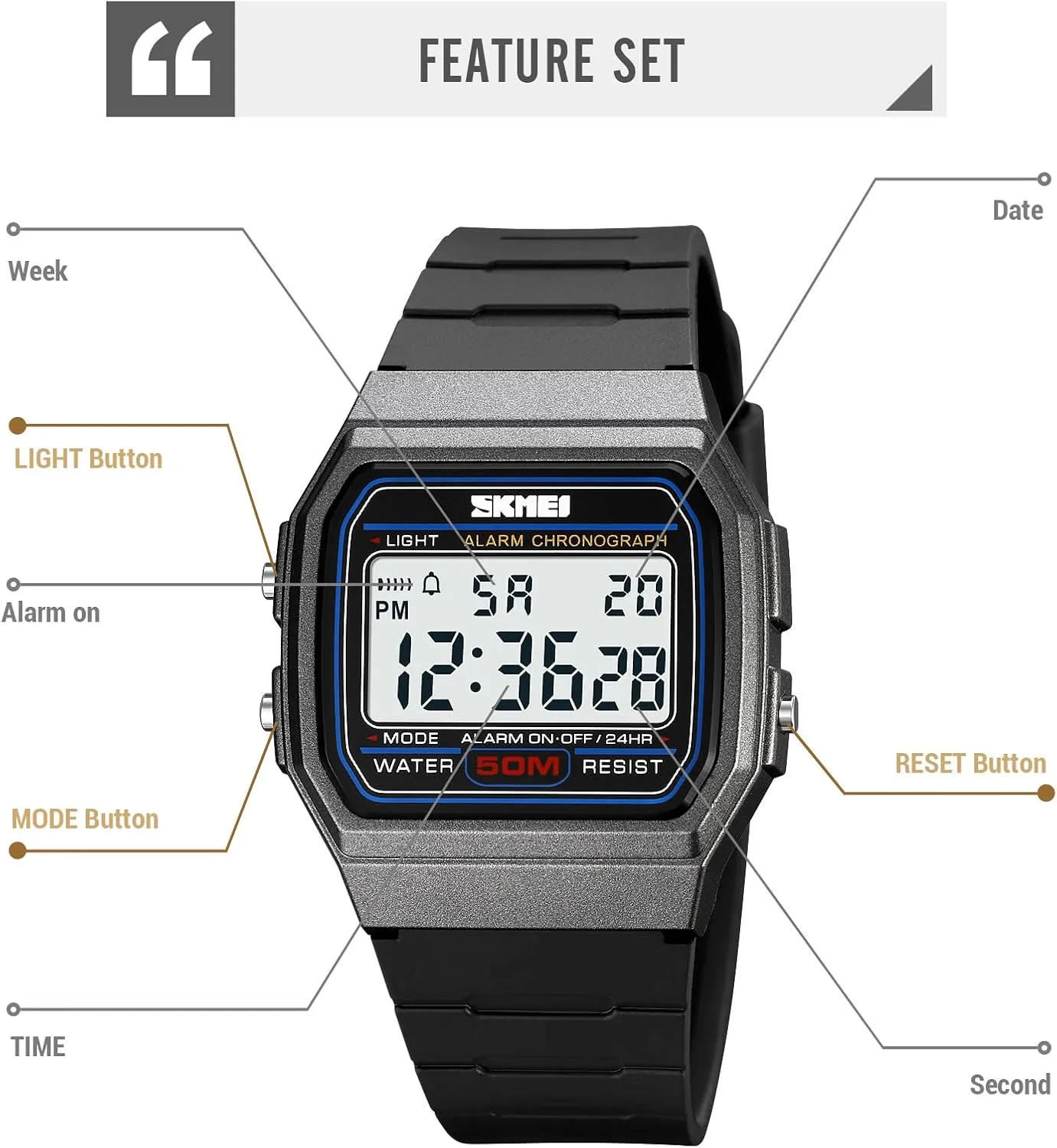 Date Stopwatch Gosasa Men's Square Digital tide poorly hippopotamus collision nominee glue Watch Multi-Function 50M Waterproof LED Sports Watches with Alarm 