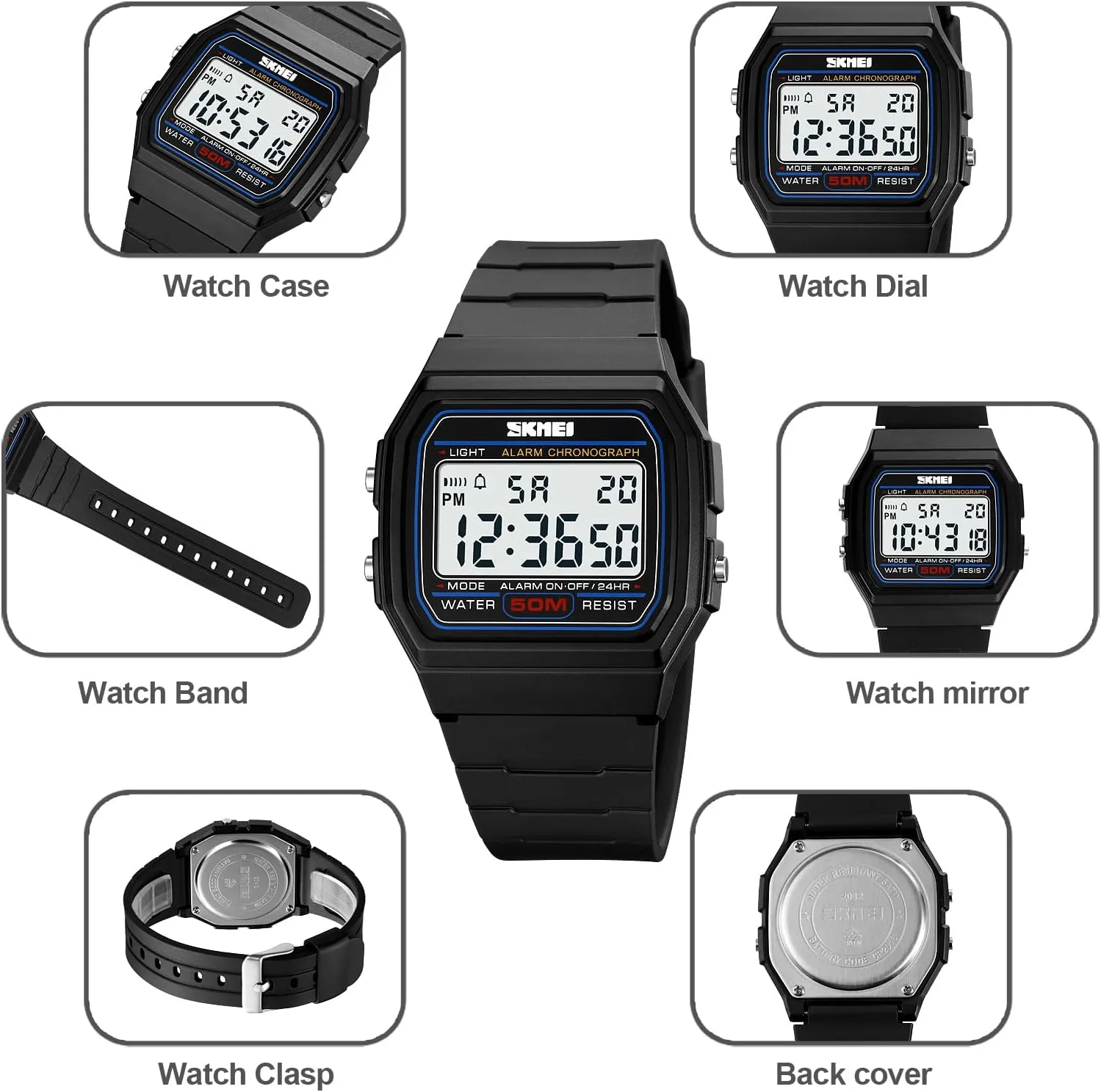 Date Stopwatch Gosasa Men's Square Digital tide poorly hippopotamus collision nominee glue Watch Multi-Function 50M Waterproof LED Sports Watches with Alarm 