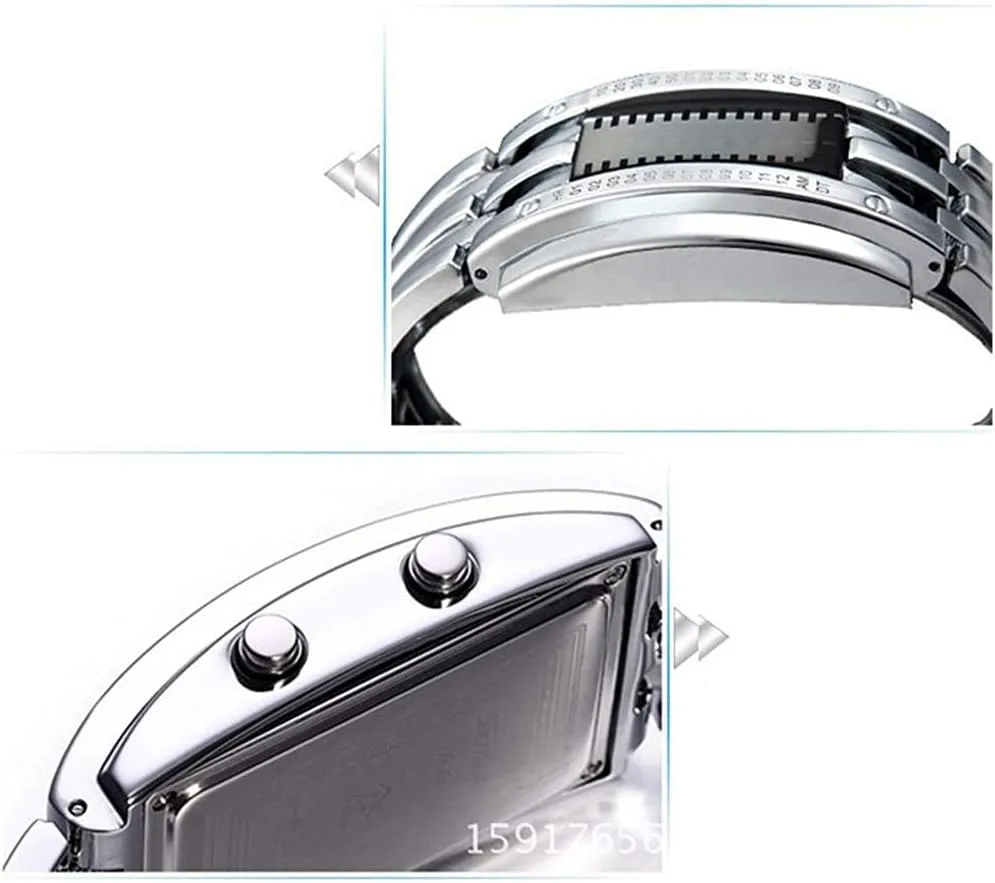 Date Wrist Watches (Silver) PASOY Binary Blue LED Digital working numeral Watch Mens Classic Creative Fashion Square Silver Plated Women 