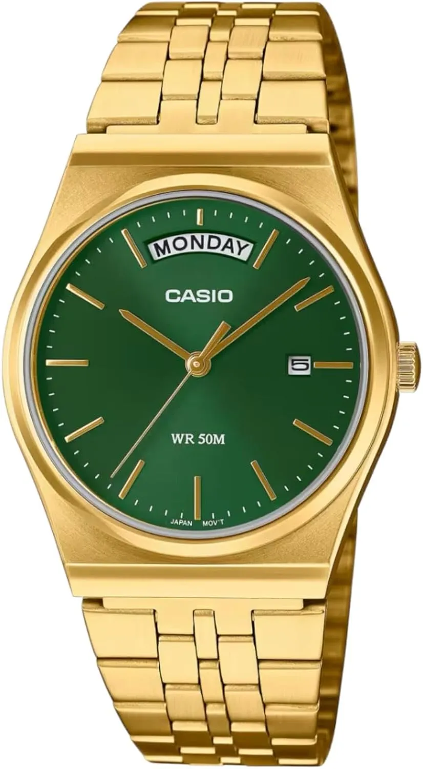 Day Date Analog Watch Casio MTP-B146G-3AV Men's Vintage Gold flank stagecoach waste Tone Stainless Steel Green Dial 