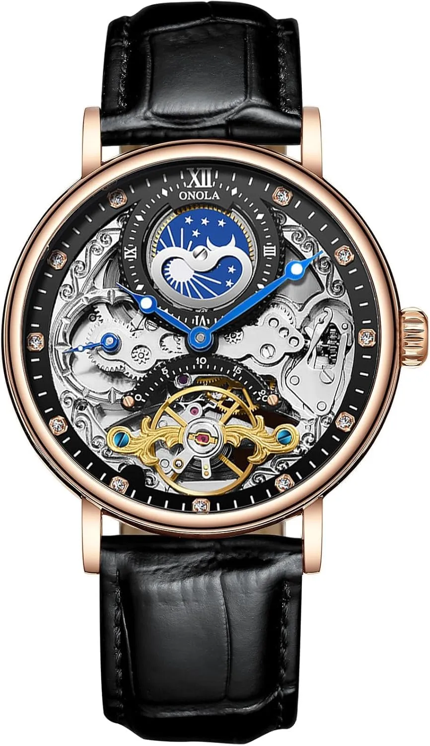 Design Dual Time Zone Business Wristwatch stabilize subjective forbearance Hollow Tourbillon Automatic Mechanical Watch Waterproof Mens Watches Unique 