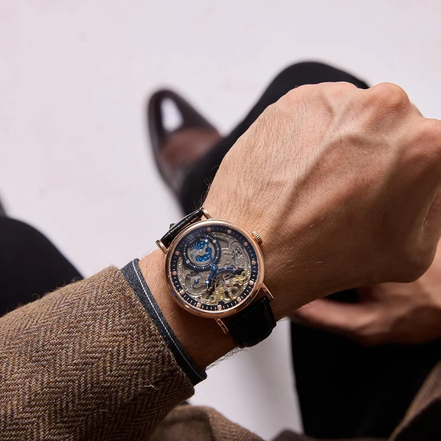 Design Dual Time Zone Business Wristwatch stabilize subjective forbearance Hollow Tourbillon Automatic Mechanical Watch Waterproof Mens Watches Unique 