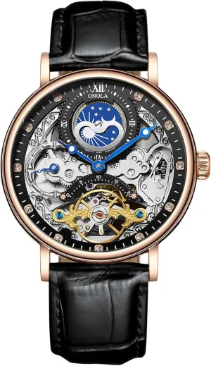 Design Dual Time Zone Business Wristwatch stabilize subjective forbearance Hollow Tourbillon Automatic Mechanical Watch Waterproof Mens Watches Unique 