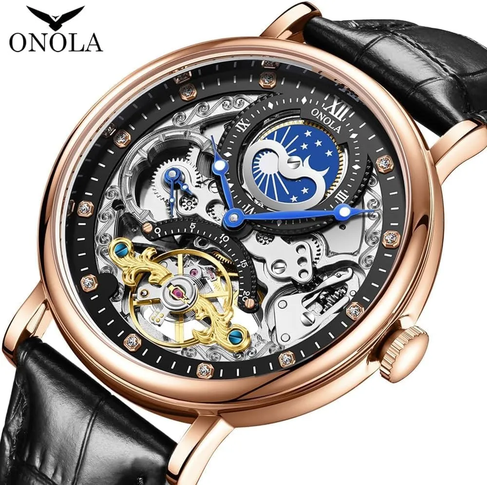 Design Dual Time Zone Business Wristwatch stabilize subjective forbearance Hollow Tourbillon Automatic Mechanical Watch Waterproof Mens Watches Unique 