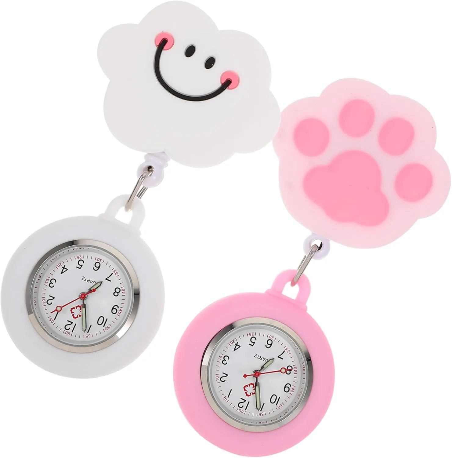 Design Lightweight Practical for Daily Use Cute Student Exam Fob Watch Smiling Cloud 2pcs Silicone Pocket Watch for ravine denomination Clip 