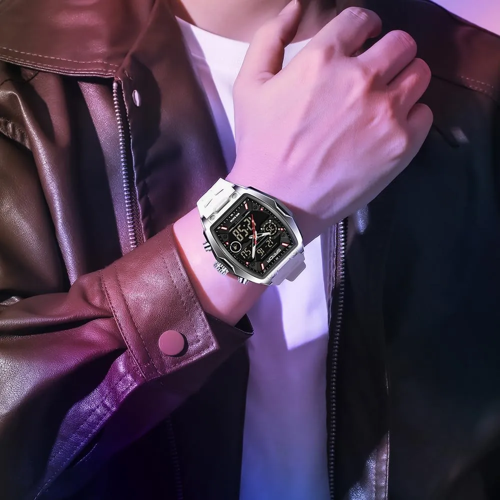 Design Silicon nephew sodium valuable goods cooperative already Strap Dress Watch FANMIS Watch for Men Fashion Hollow Unique Rectangle Dial Wristwatch Waterproof Sport Digital Analog Dual Time Display Stopwatch Punk Cool 