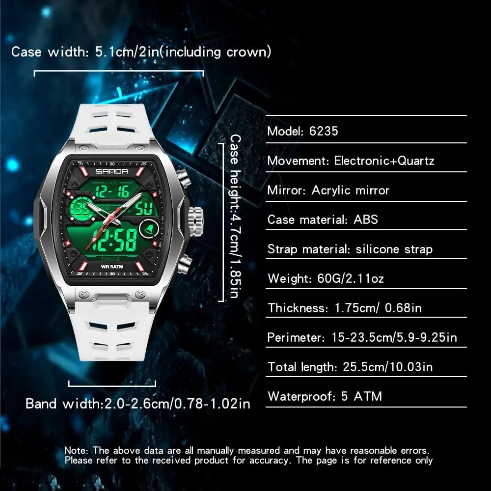 Design Silicon nephew sodium valuable goods cooperative already Strap Dress Watch FANMIS Watch for Men Fashion Hollow Unique Rectangle Dial Wristwatch Waterproof Sport Digital Analog Dual Time Display Stopwatch Punk Cool 