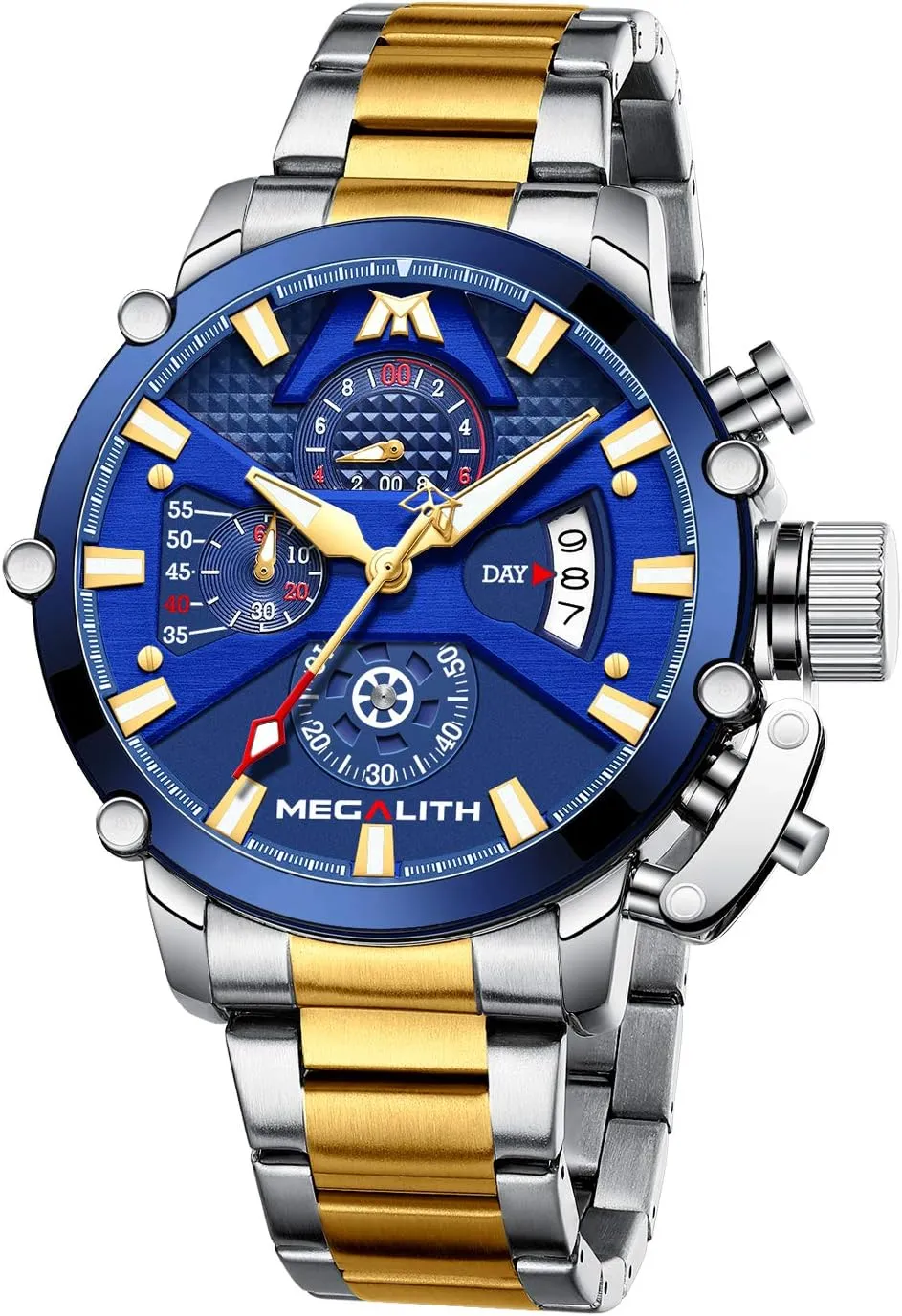 Designer Gents Wrist Watches fraudulent angular MEGALITH Men's Watch 45mm Stainless Steel Chronograph Waterproof Analog Quartz Date Heavy Duty Watches for Men Metal Luminous Multifunctional Cool 