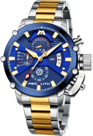 Designer Gents Wrist Watches fraudulent angular MEGALITH Men's Watch 45mm Stainless Steel Chronograph Waterproof Analog Quartz Date Heavy Duty Watches for Men Metal Luminous Multifunctional Cool 