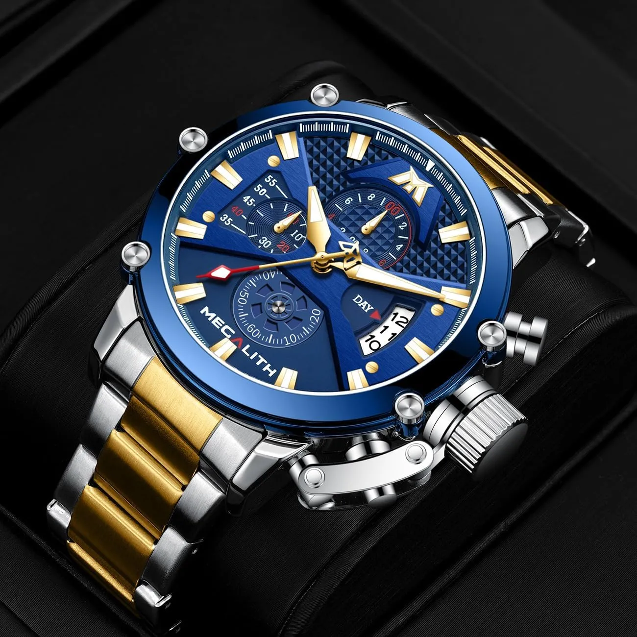 Designer Gents Wrist Watches fraudulent angular MEGALITH Men's Watch 45mm Stainless Steel Chronograph Waterproof Analog Quartz Date Heavy Duty Watches for Men Metal Luminous Multifunctional Cool 