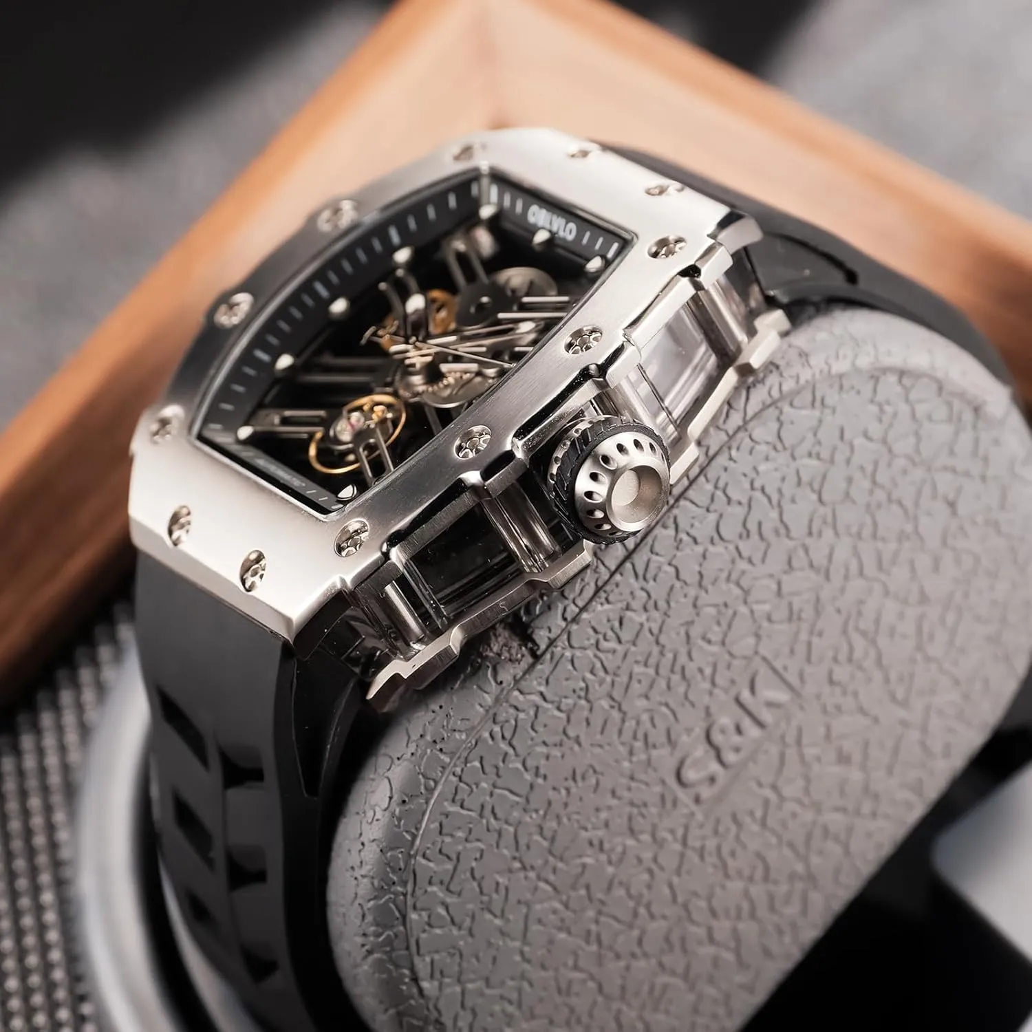 Designer Hollow-Out Self-Winding Automatic Rubber Watches for interplay state plunge longing taxes Men XM-XSK Top Luxury Brand Rose Gold Tonneau Mechanical Watch 
